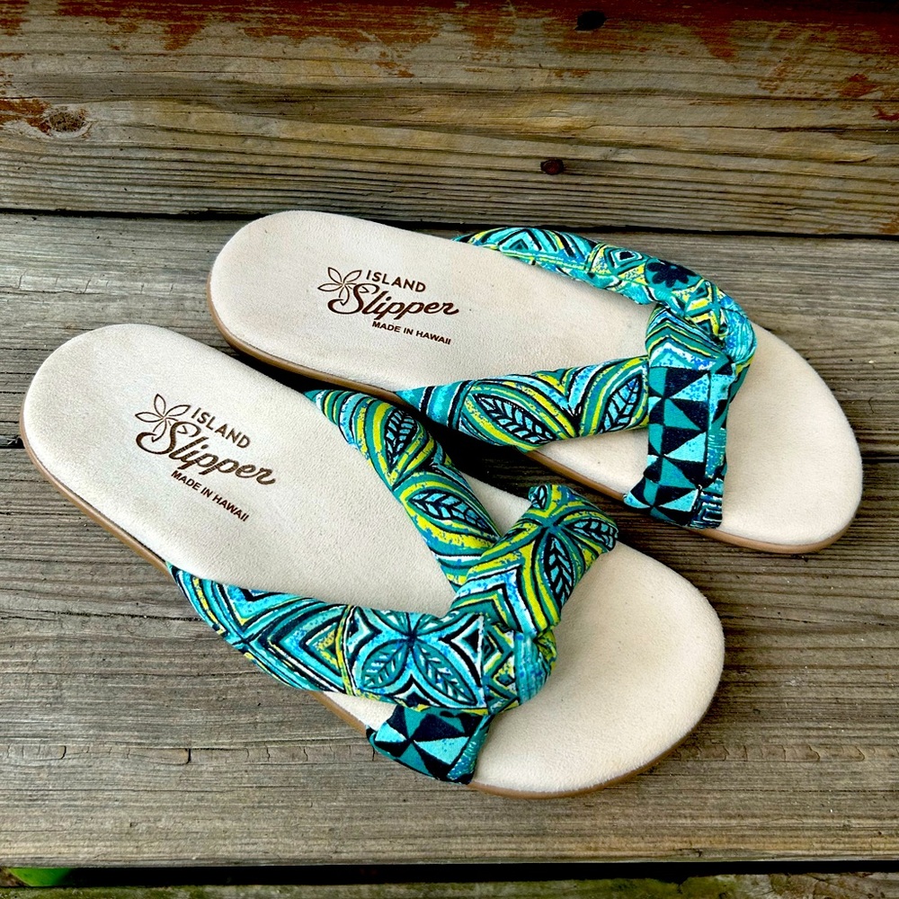 Island Slipper Fabric Puff Slide Flat Tapa Size Women’s 8 Sandal Made in Hawaii